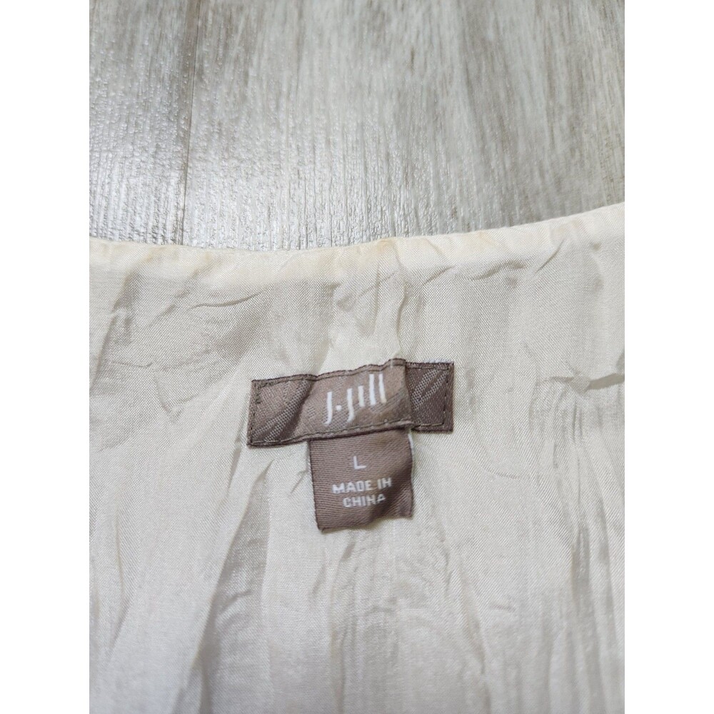 J. Jill 100% Silk Sleeveless Blouse Ivory Beaded Pleated Flowy Lined Top L EUC - Picture 3 of 8